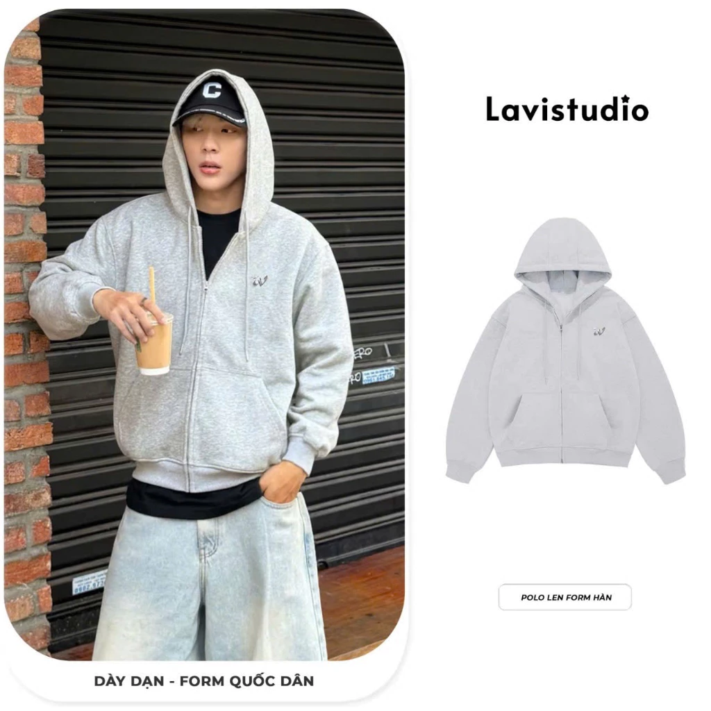 Áo Khoác Nỉ Hoodie Zip Fomr Rộng Lio STUDIO Hàng Chính Hãng Dày Dặn