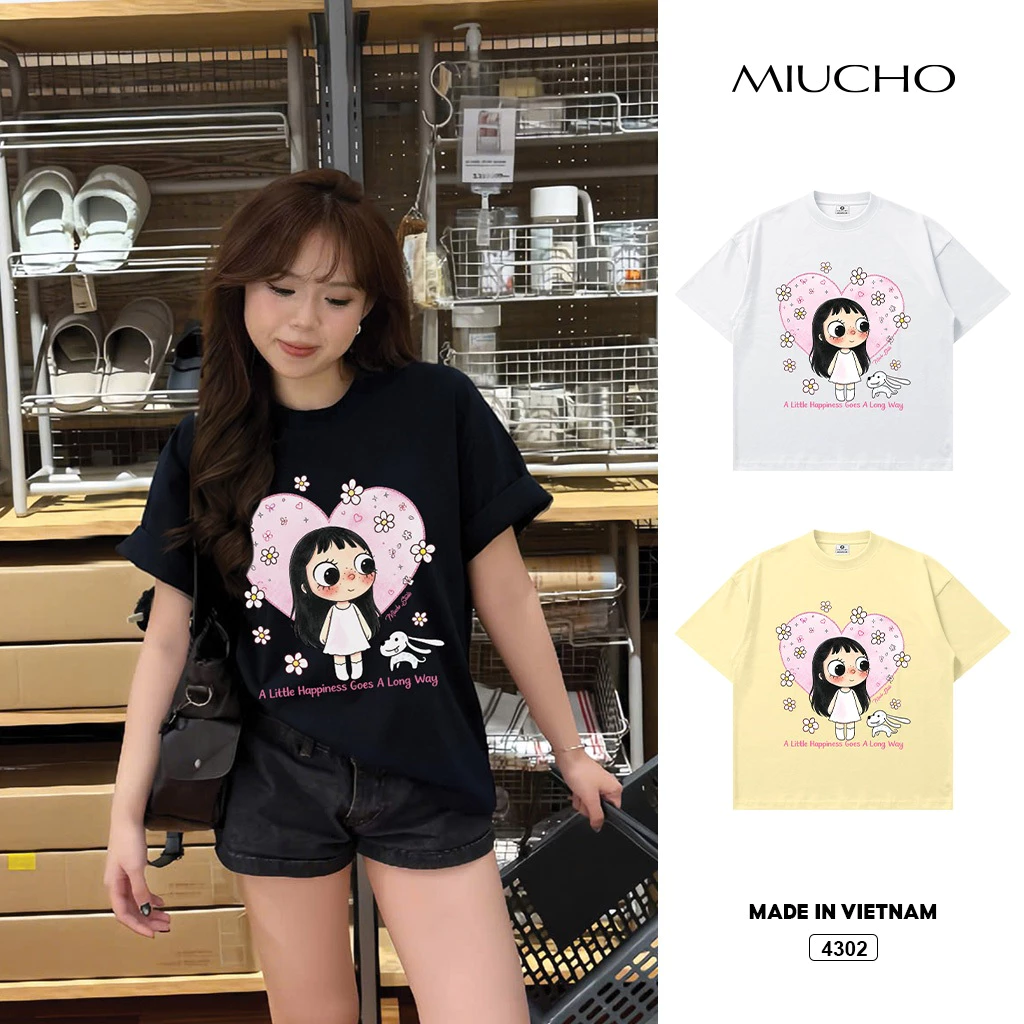 Áo thun nữ boxy cô bé thỏ dễ thương Hàn Quốc tay ngắn cổ tròn  Miucho 4302