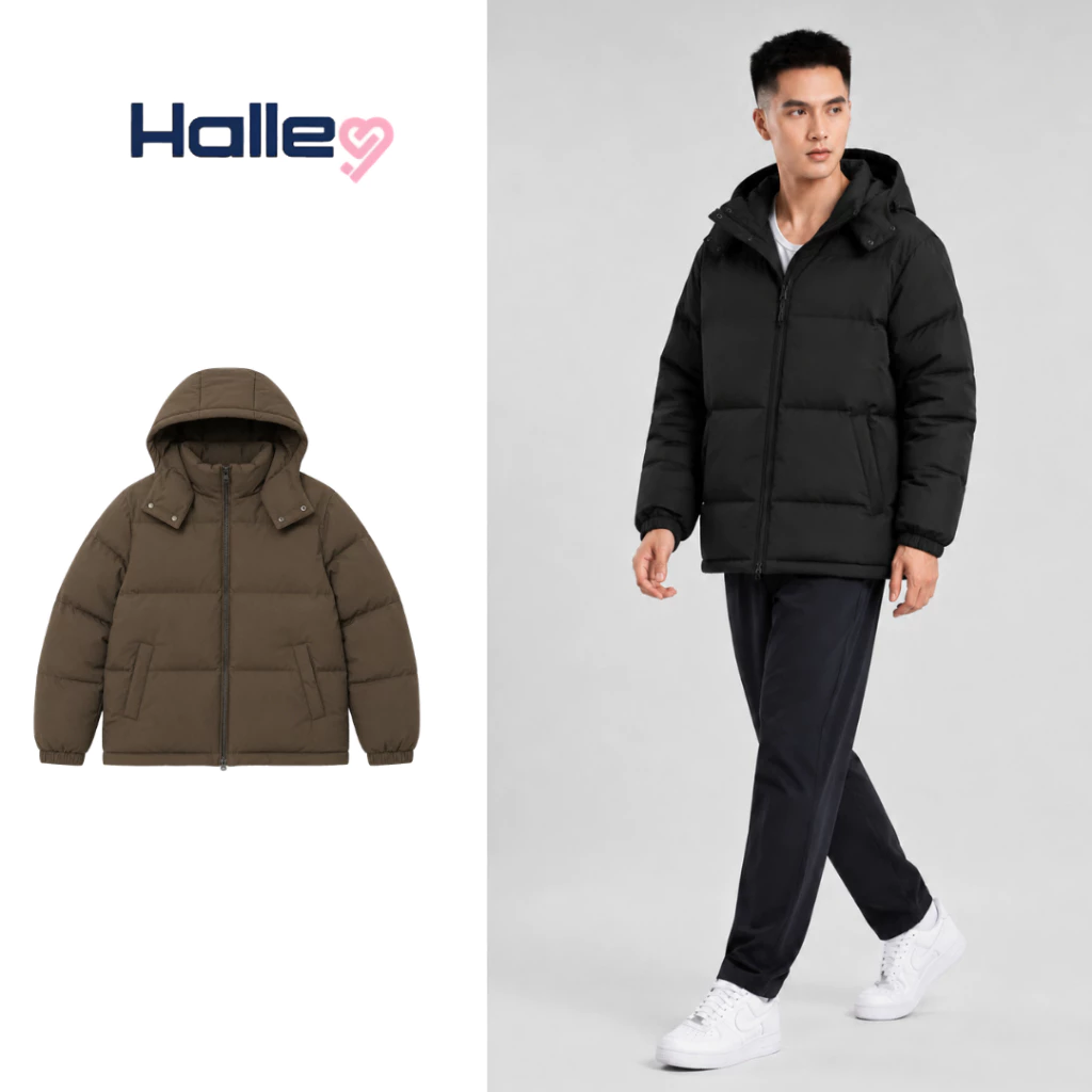 Áo Phao Chần Bông Siêu Ấm Giữ Ấm Giữ Nhiệt Mùa Đông Có Mũ Liền Form Rộng Unisex Halley W13