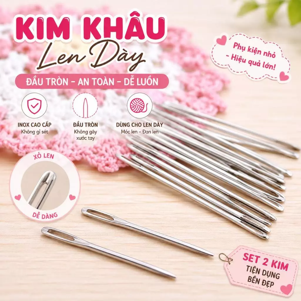 Kim khâu len sợi inox cỡ to dùng để giấu mối nối len - Dụng cụ đan móc cho người mới bắt đầu