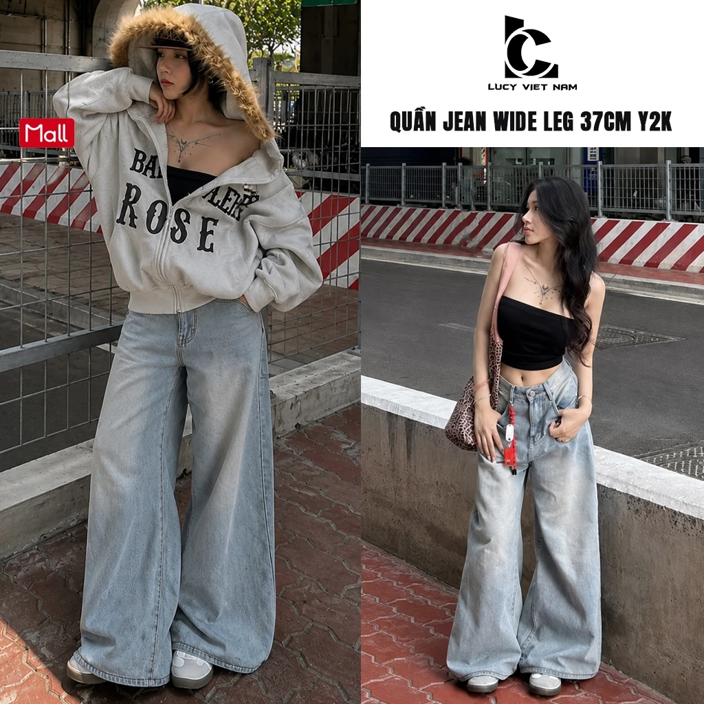 Quần Jean Nữ Ống Rộng Xanh Wash Nhạt 37cm Wide Leg Jeans Light Blue Denim Form Rộng AVO AVOCADO
