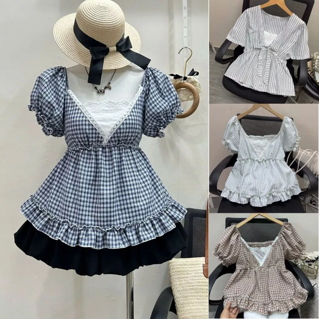 Áo Sơ Mi Kiểu Bigsize Cô Nhỏ, Áo Dáng Babydoll Thanh Lịch Phối Nơ Xinh Ngắn Tay Kiểu Dễ Thương - A360