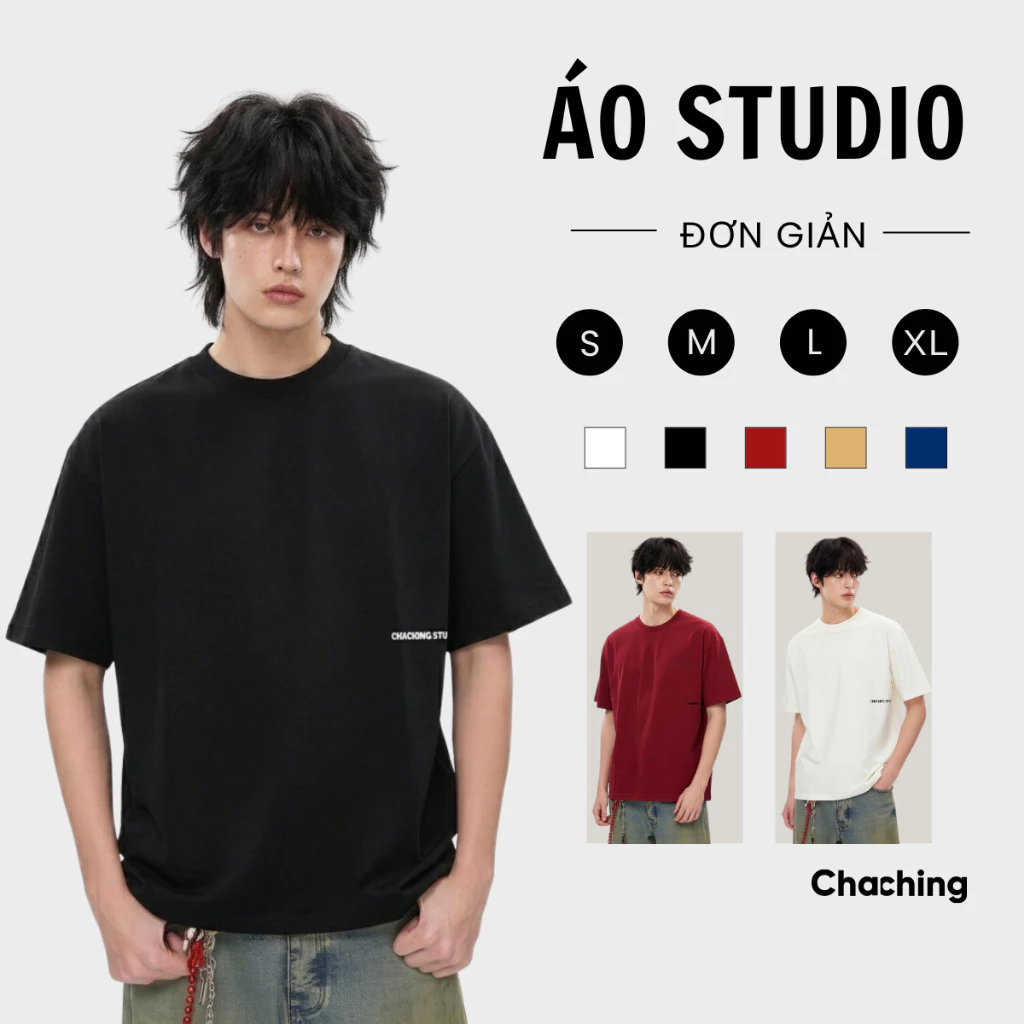 [BEST SELLER] Áo Phông Unisex Basic In Logo ChaChing Studio, Áo Thun Nam Nữ Chất Cotton 4 Chiều
