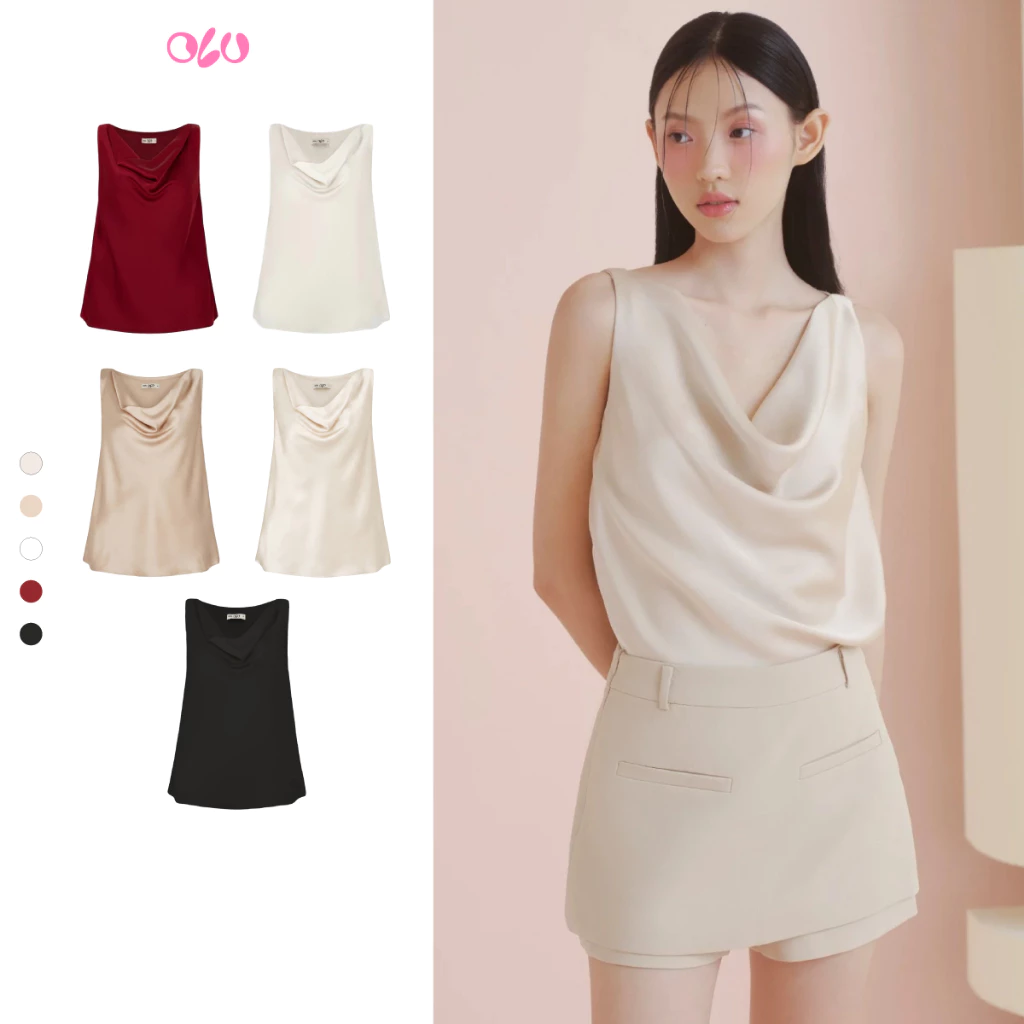 Áo OLV lụa cổ đổ dáng suông thanh lịch Satin Draped Cowl Top nhiều màu phù hợp đi chơi đi tiệc