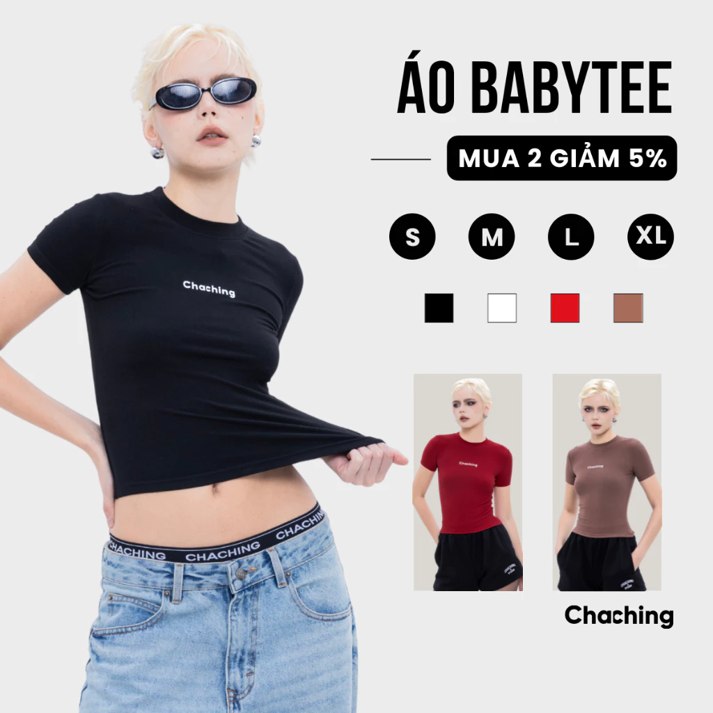[HOT DEAL] Áo Baby Tee ChaChing, Áo Thun Nữ Ôm Body Croptop Basic, Tay Ngắn Thun Borip
