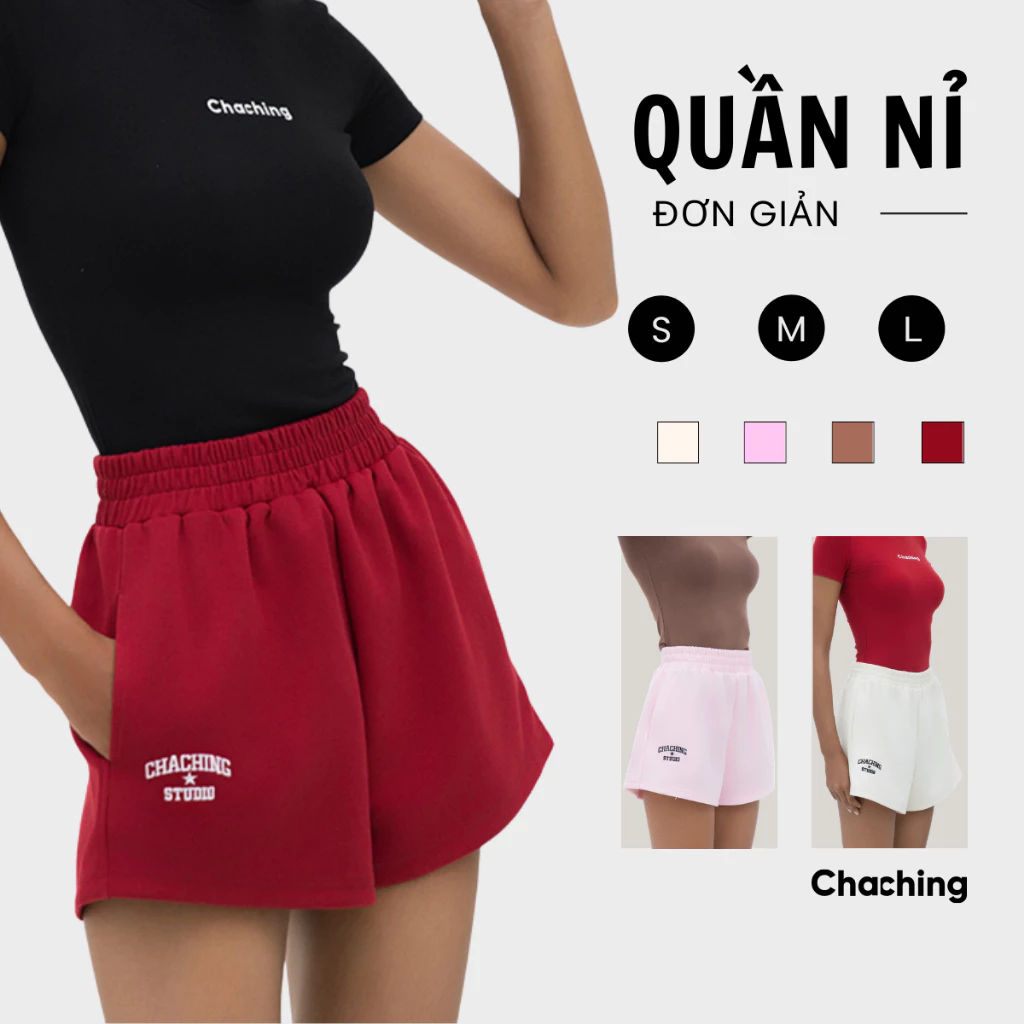 [BEST SELLER] Quần Đùi Nữ ChaChing Nỉ 2 Da, Quần Short Nỉ Nữ Ngắn Thêu Logo, Form Ngắn Chất Vải Nỉ