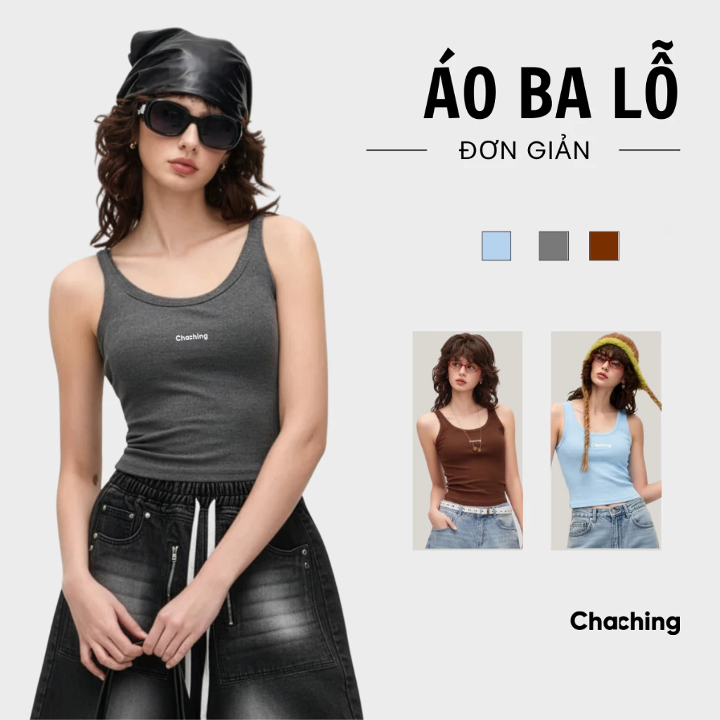 [Freesize] Áo Ba Lỗ Nữ Thun In Logo ChaChing, Áo Thun Sát Nách Ba Lỗ Nữ Dáng Ôm Chất Thun Borip Co Giãn