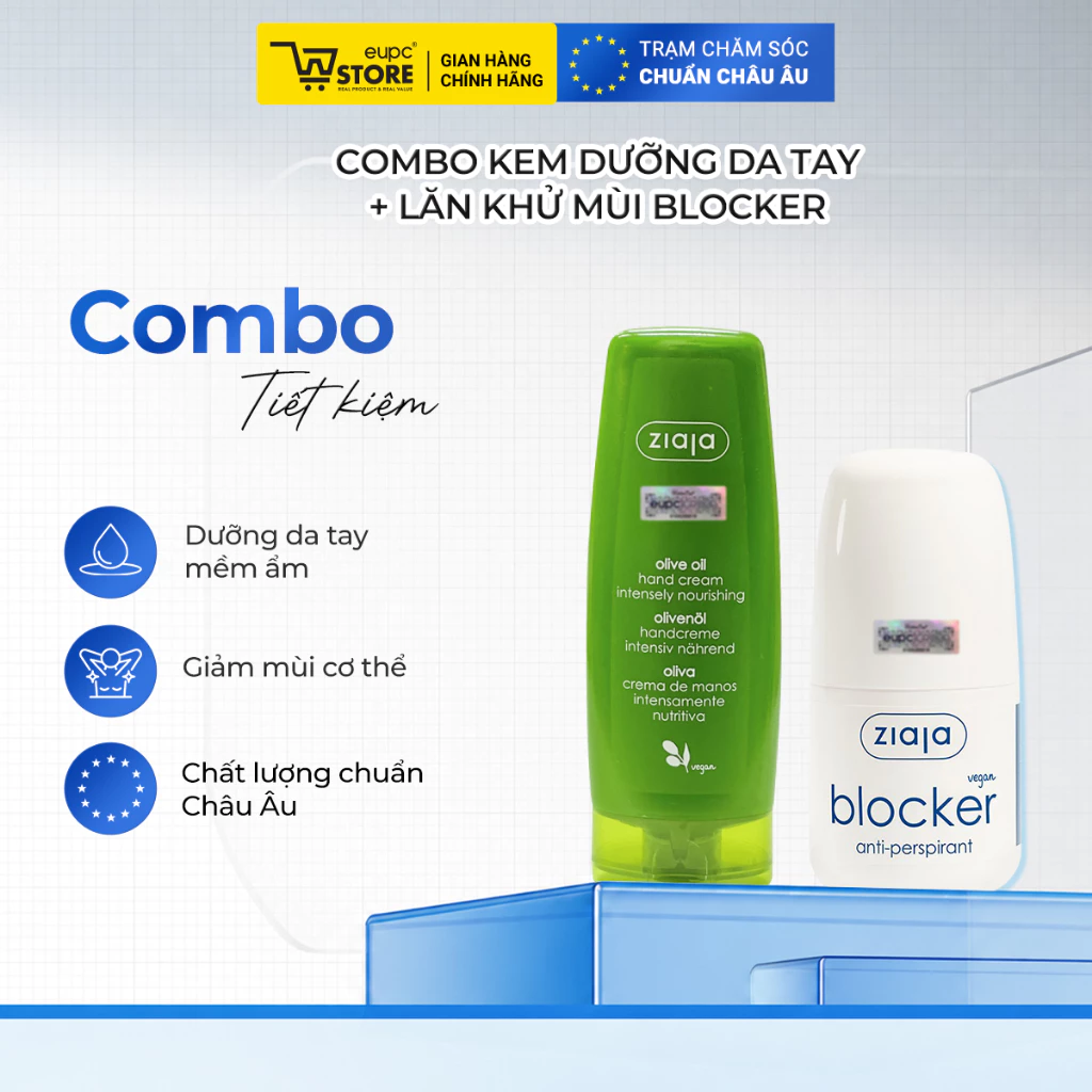 Combo Kem Dưỡng Da Tay Và Móng Ô Liu Ziaja 80ml và Lăn Khử Mùi Kiểm Soát Mồ Hôi Vùng Nách Ziaja Blocker 60ml EUPC STORE
