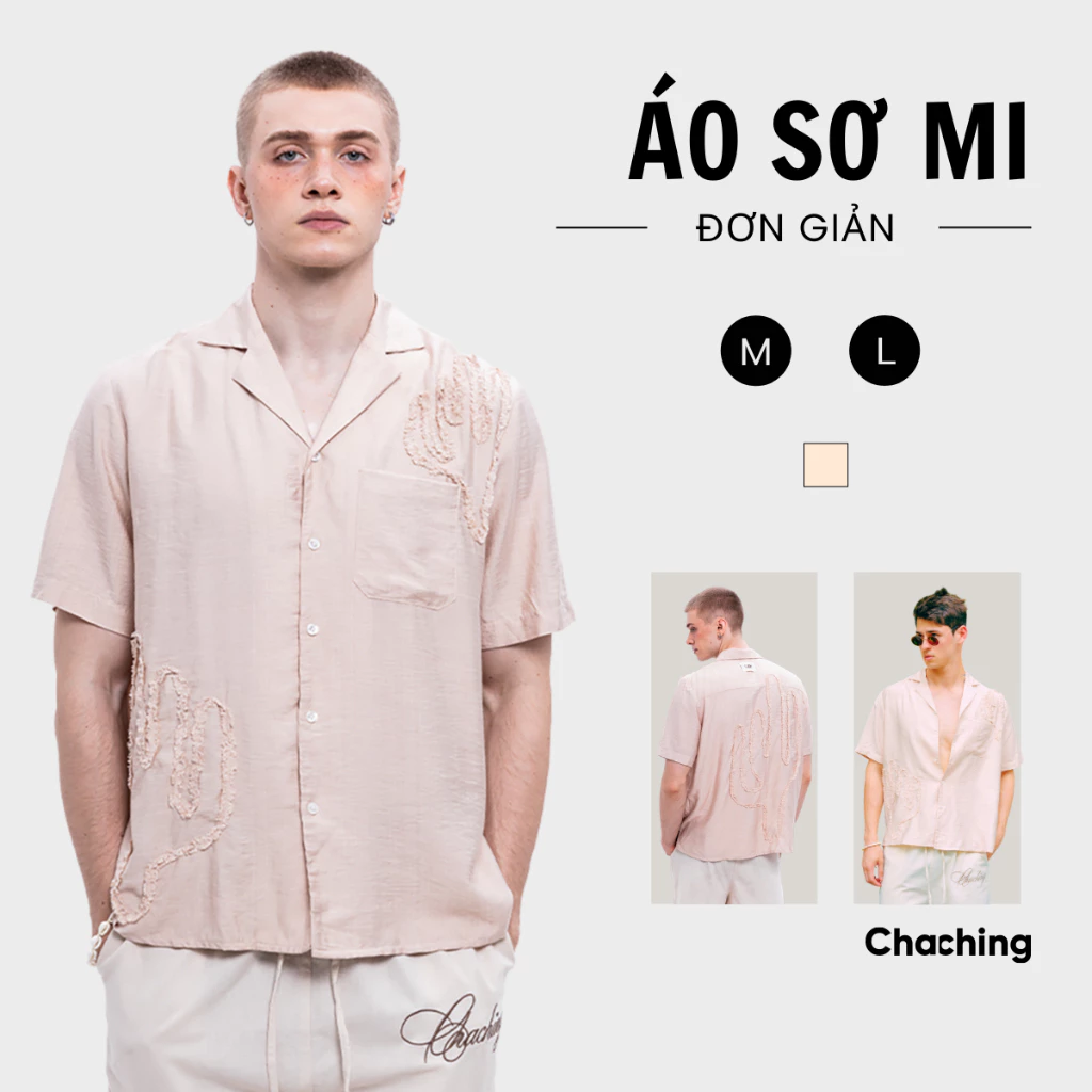 Áo Sơ Mi Nam ChaChing Tay Ngắn Họa Tiết Xương Rồng, Chất Vải Tơ Xước Cao Cấp