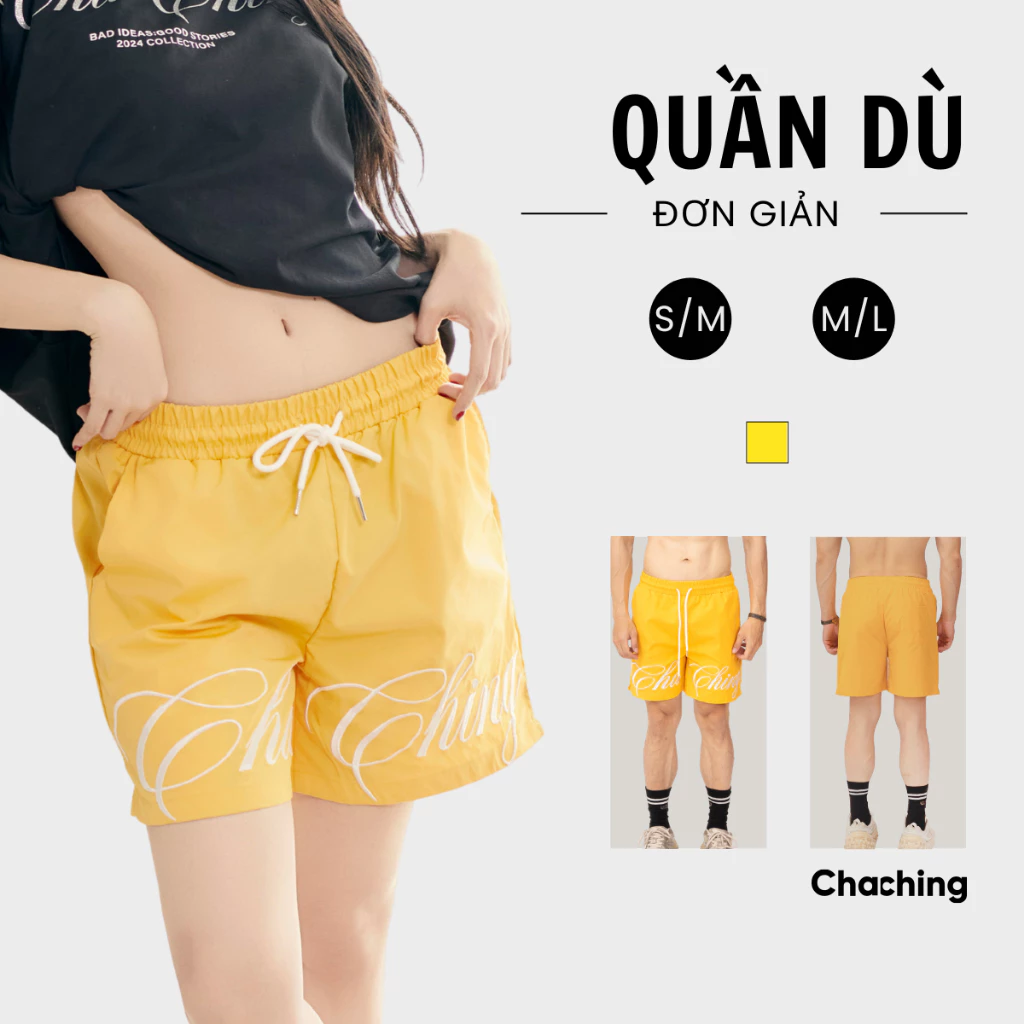 [BEST SELLER] Quần Short Unisex Vải Dù Thêu Nổi ChaChing, Quần Đùi Dù Nam Nữ Form Suông, Lưng Chun Co Giãn