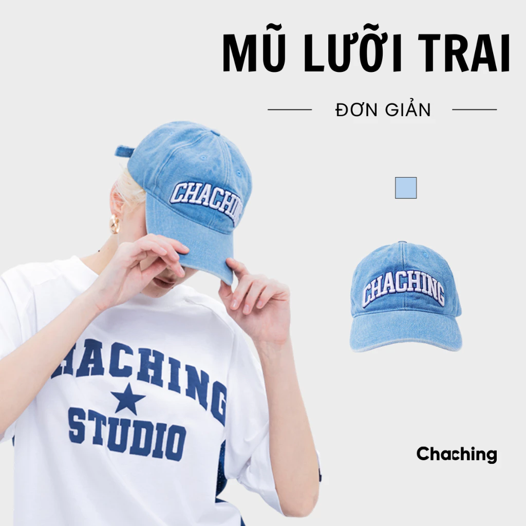 Mũ Lưỡi Trai Unisex Thêu Nổi Logo ChaChing, Nón Kết Nam Nữ Freesize, Chất Liệu Denim