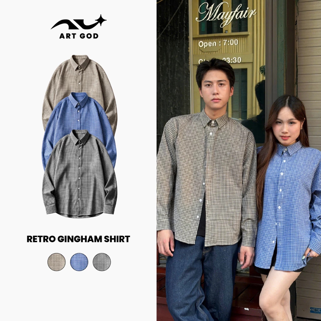 Áo Sơ Mi Dài Tay Kẻ Caro Chất Liệu Kate Thô Thoáng Mát Mềm Mịn Unisex Nam Nữ ARTGOD HMA143