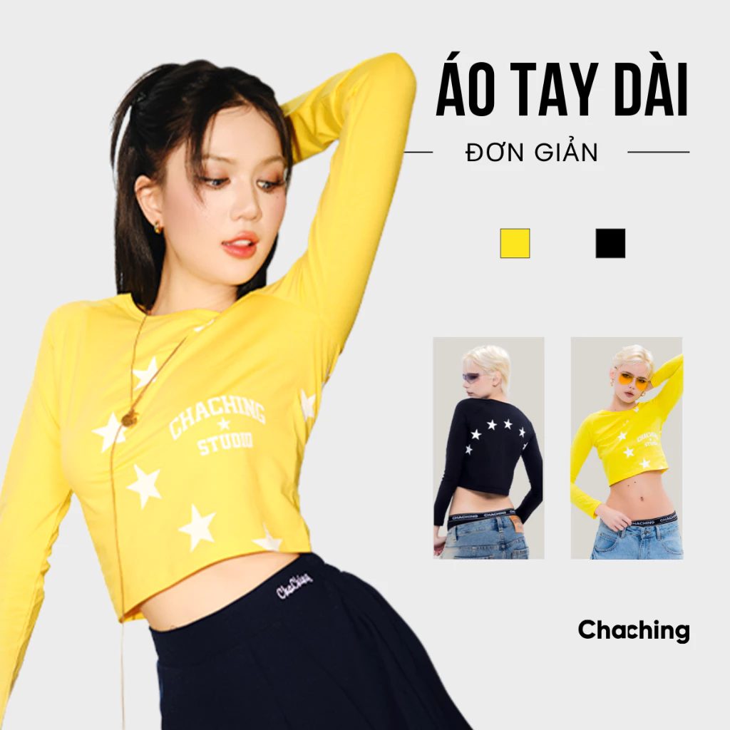 [HOT DEAL] Áo Thun Tay Dài Hoạ Tiết Ngôi Sao ChaChing, Áo Thun Nữ Ôm Body Tay Dài, Áo Thun Tay Dài Ôm Dáng