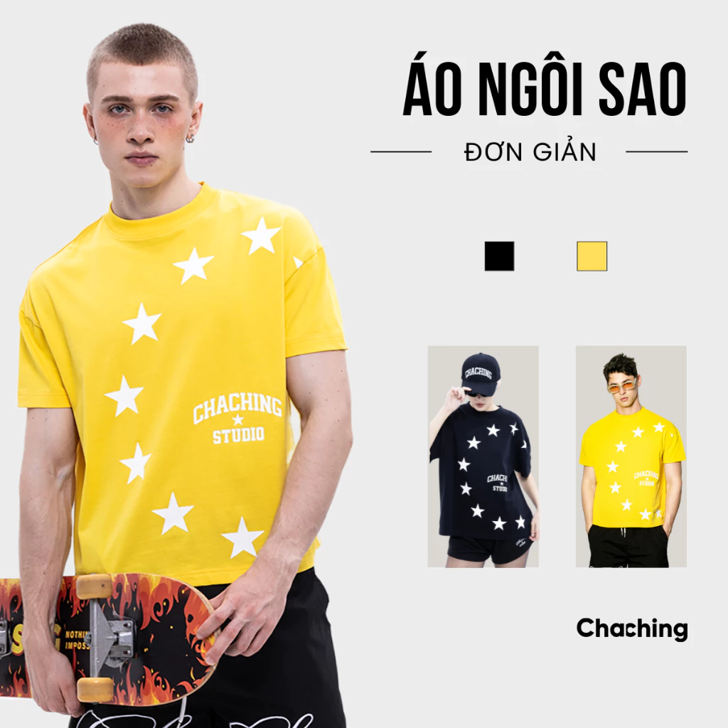 [BEST SELLER] Áo Thun Unisex Họa Tiết Ngôi Sao Logo ChaChing In Nổi, Áo Phông Nam Nữ Form Boxy In Họa Tiết