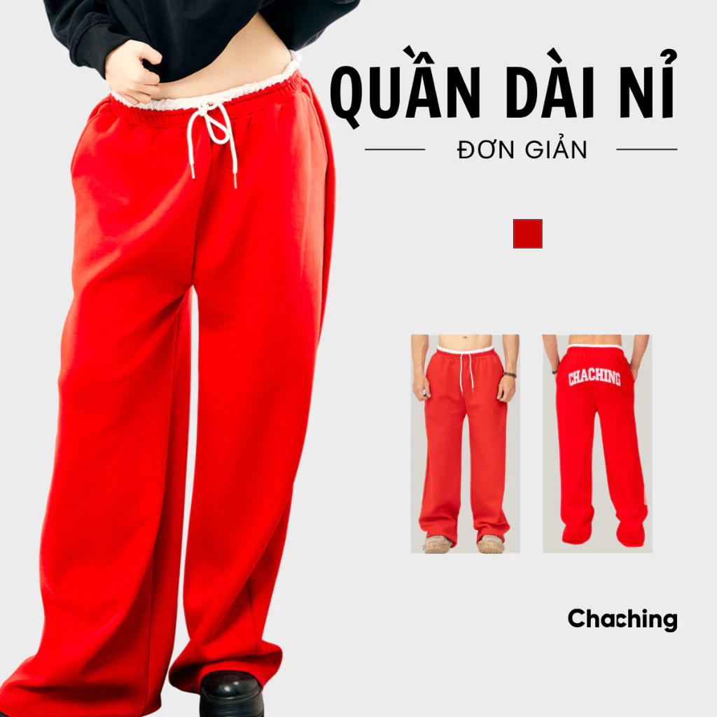 [BEST SELLER] Quần Dài Vải Nỉ Ống Suông Unisex Thêu Logo ChaChing, Quần Dài Thể Thao Form Suông Vải Nỉ