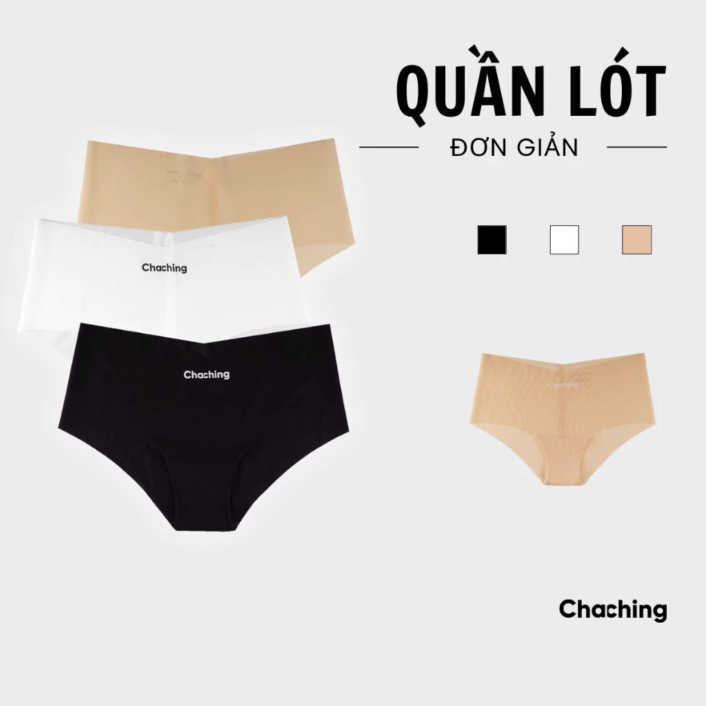 Combo 3 Quần Lót Nữ Su Không Đường May In Logo ChaChing, Cạp Thấp Tàng Hình Không Lộ Viền Mềm Mại