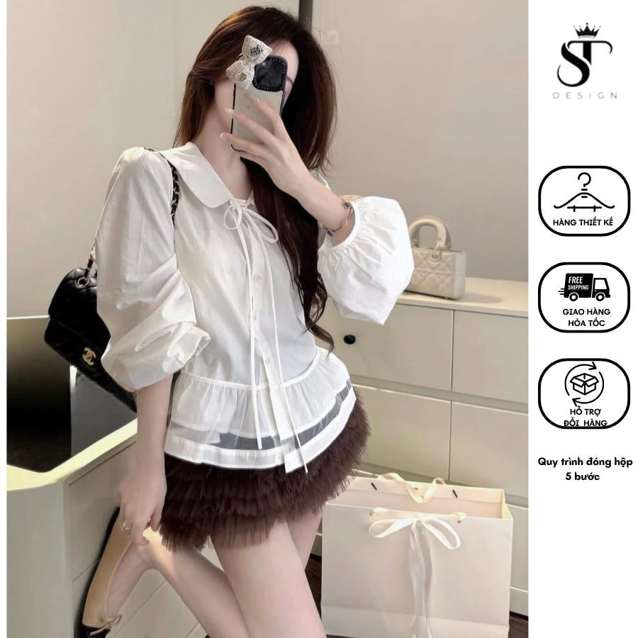 [SVIP] Áo sơ mi Thô Hàn cổ sen phối ren điệu tiểu thư, nàng thơ - ST Design - 62