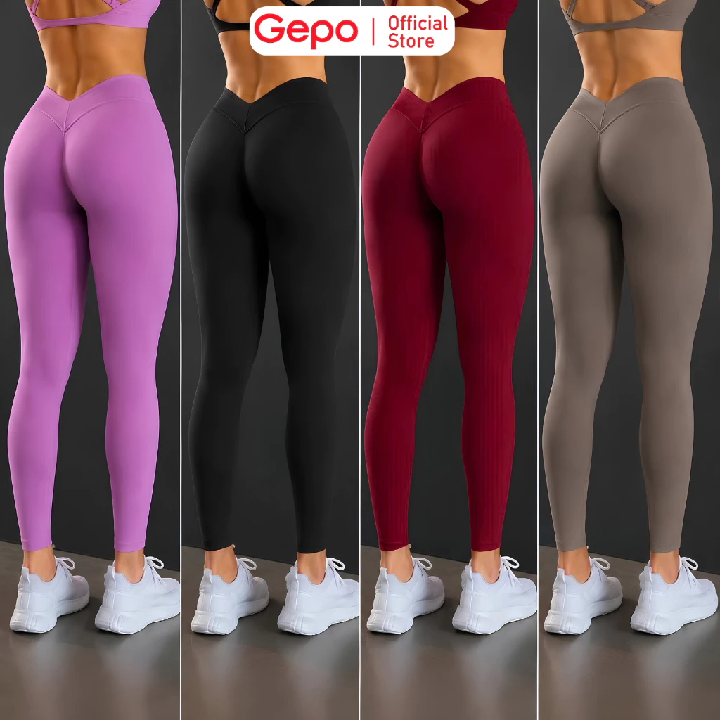 GEPO Quần Dài Thể Thao Nữ Tập Gym Yoga Cạp Chữ V Sau Lưng Co Giãn Nâng Mông Tôn Dáng GP135