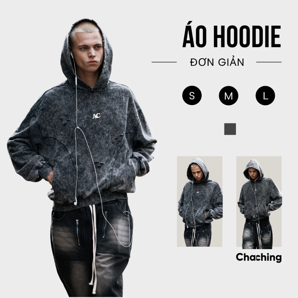 Áo Hoodie Nỉ Wash Unisex Form Oversize Đính Logo AC ChaChing, Áo Hoodie Nam Nữ Chất Nỉ Cao Cấp Năng Động Thời Trang
