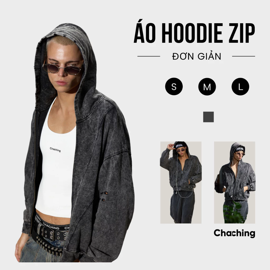 Áo Hoodie Nỉ Zip Unisex Form Oversize ChaChing, Áo Hoodie Nam Nữ Chất Nỉ Cao Cấp, Phong Cách Cá Tính