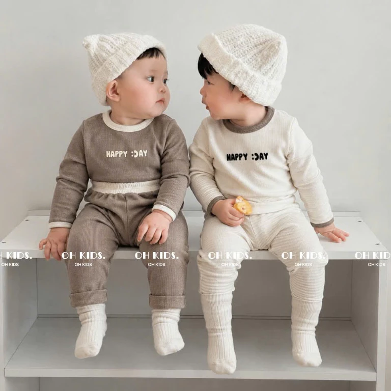 Bộ Quần Áo Điều Hòa Dài Tay Moonie Cotton Gân Cho Bé Trai Bé Gái  Co Giãn Mềm Mịn Mặc Nhà Thu Đông
