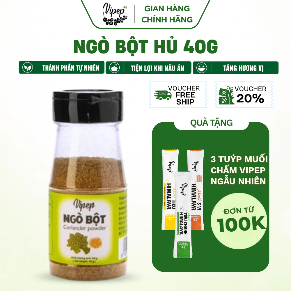 Ngò Bột Tự Nhiên Vipep Hũ Nhựa 40g - Gia vị Vipep