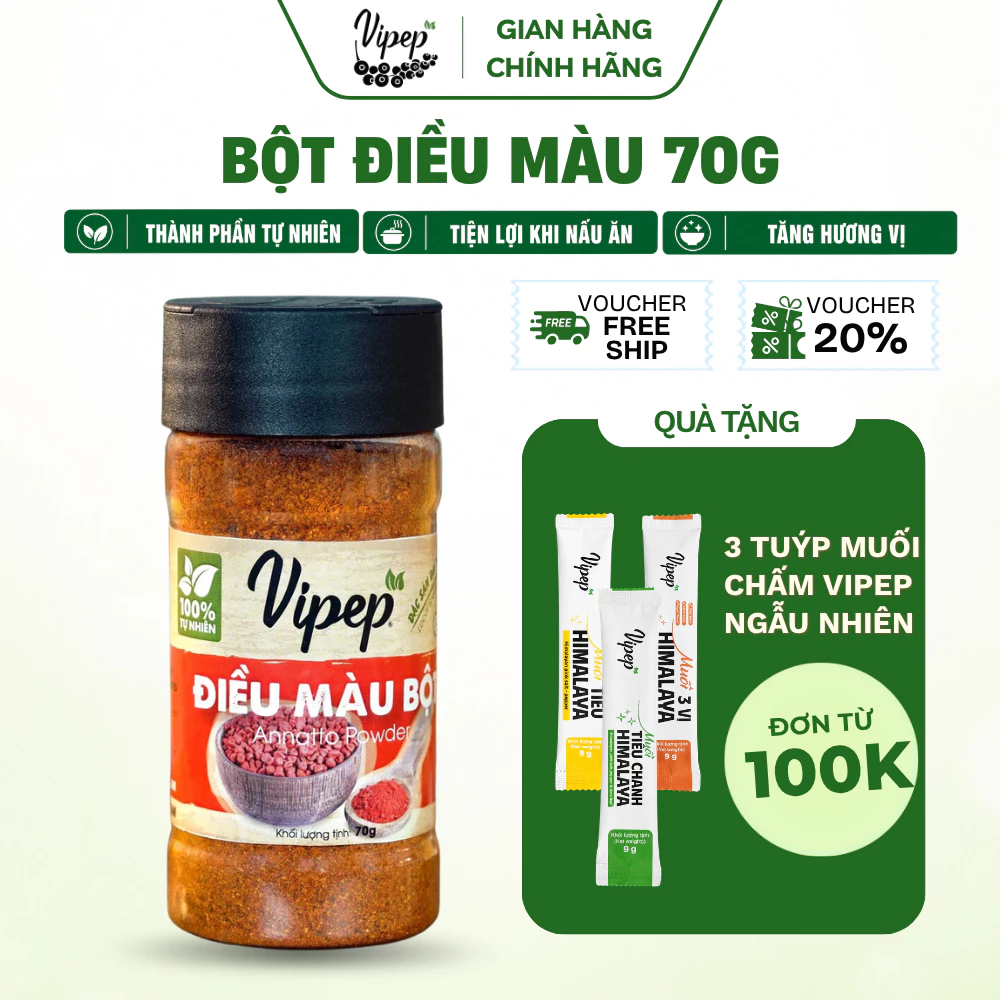 Bột Điều Màu Tự Nhiên Vipep Hũ Nhựa Tròn 70g, gia vị nấu ăn - Gia vị Vipep