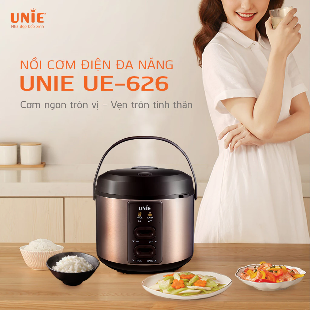 Nồi cơm điện UNIE UE-626 dung tích 1.8L, lòng nồi chống dính 5 lớp, Bảng điều khiển cơ, Công nghệ nấu đa chiều 3D