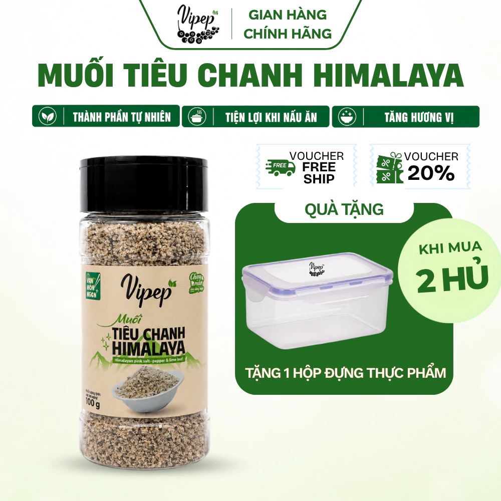 Muối Chấm Tiêu Chanh Himalaya VIPEP Hũ 100g - Muối Hồng Himalaya Chấm Gà Luộc Hải Sản