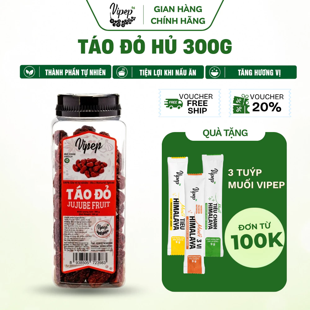 Táo Đỏ Tân Cương Tự Nhiên Vipep Hũ Nhựa 300g - Gia vị Vipep