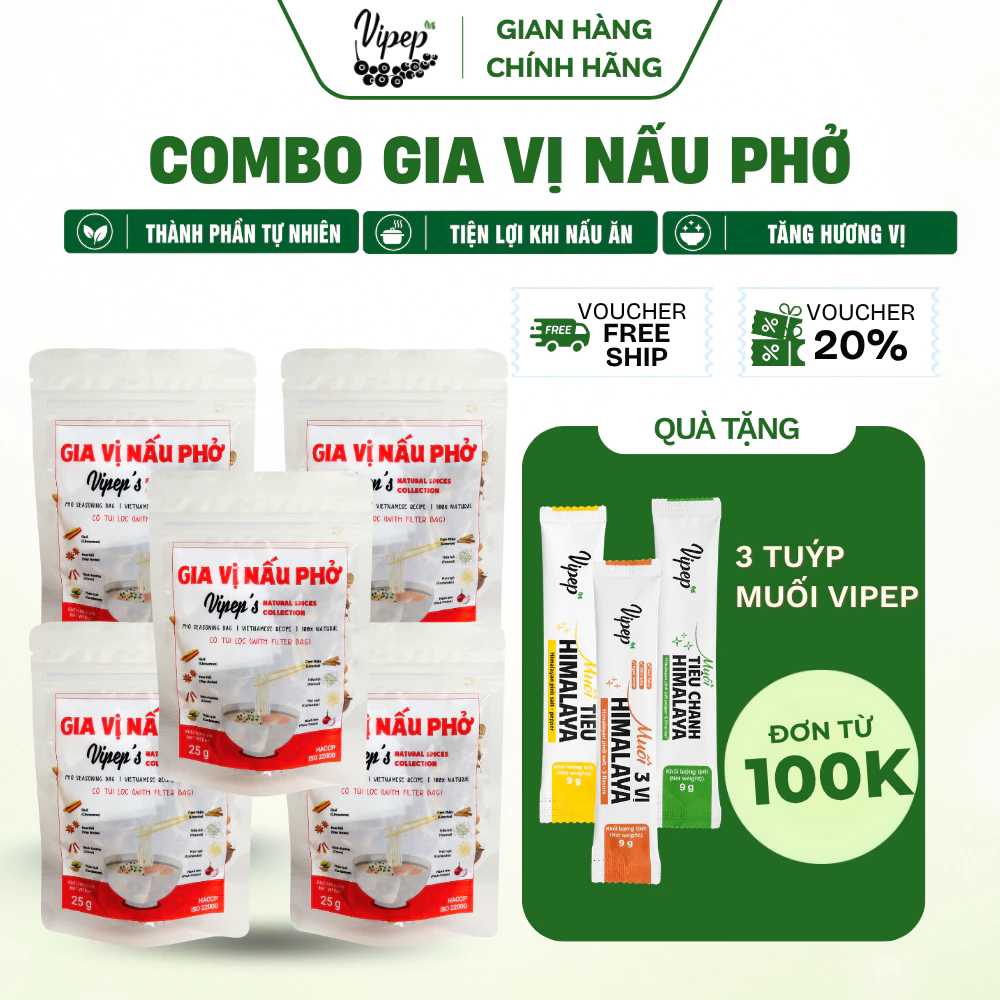 Combo Gói Gia Vị Nấu Phở Bò Tự Nhiên Vipep - Gia vị Vipep