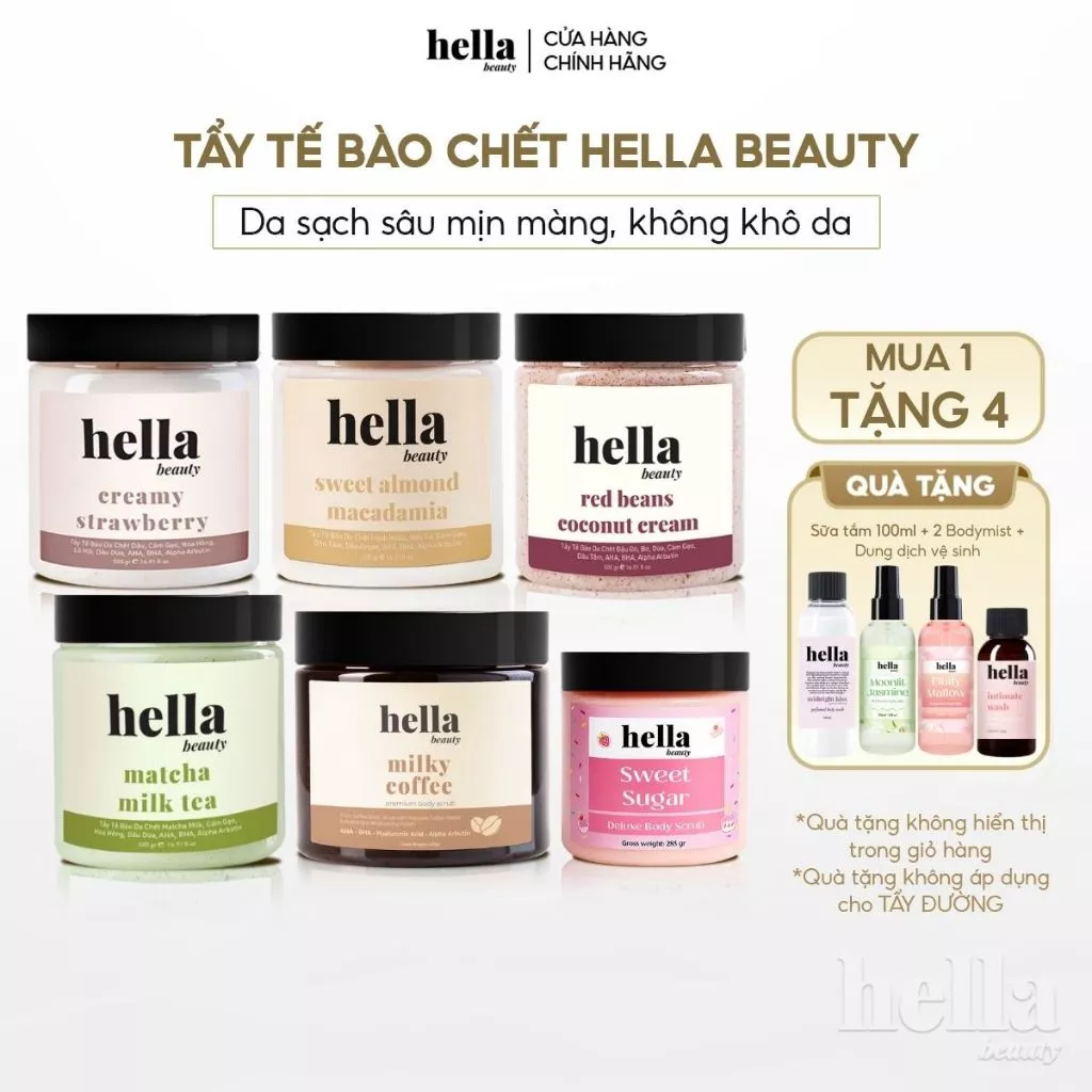 (MUA 1 TẶNG 4) Tẩy tế bào chết body Hella Beauty giúp làm sạch sâu hỗ trợ dưỡng sáng da