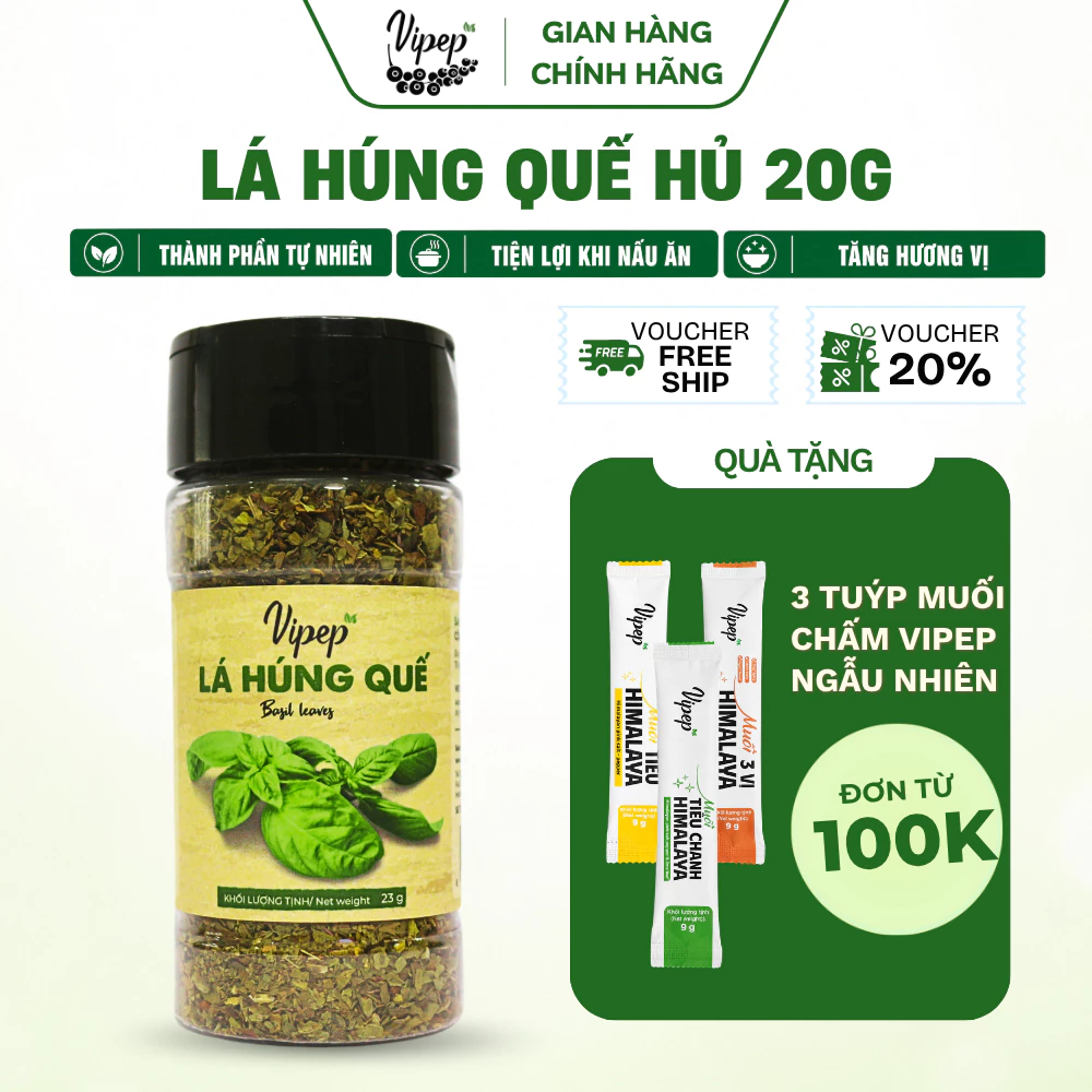 Lá Húng Quế Vipep Hũ Nhựa 20g gia vị món ăn - Gia vị Vipep
