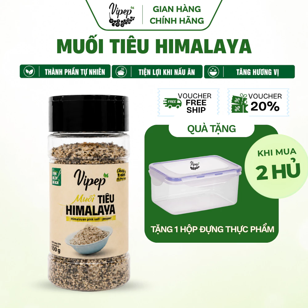 Muối Tiêu Himalaya VIPEP Hũ 100g - Muối Chấm Hải Sản Gà Luộc Thịt Nướng Trái Cây Muối Hồng Himalaya