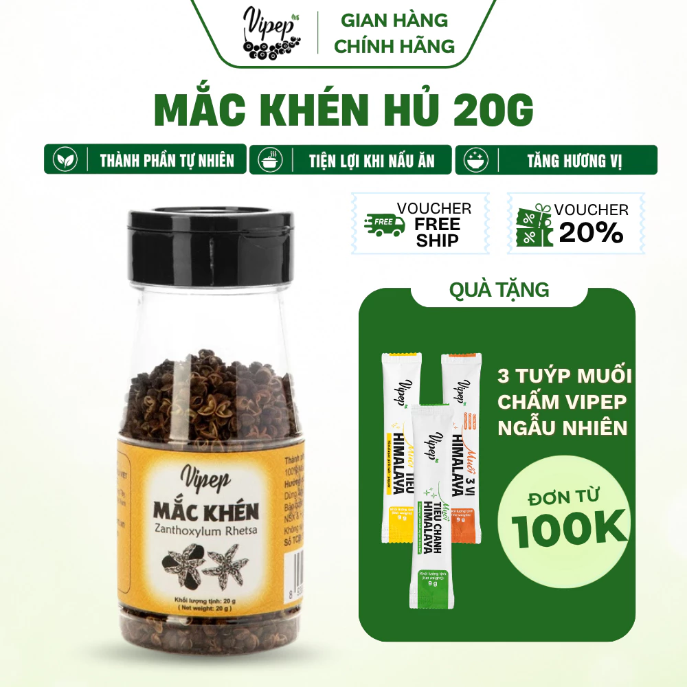 Mắc Khén Tự Nhiên Vipep Hũ Nhựa 20g - Gia vị Vipep