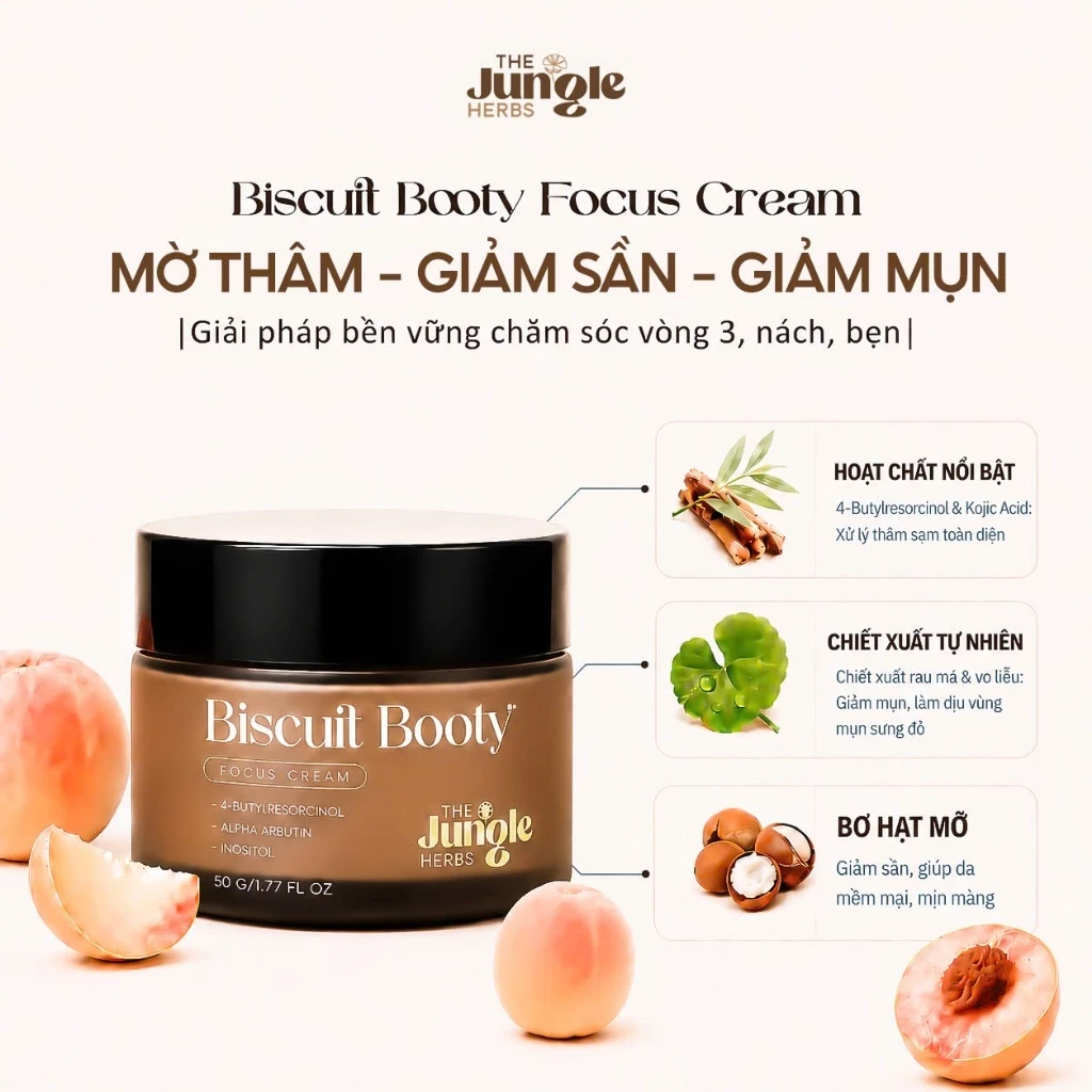 Kem mờ thâm sần, giảm mụn vùng mông, nách, bẹn, vết muỗi đốt, giúp da mềm mịn Biscuit Booty - The Jungle Herb