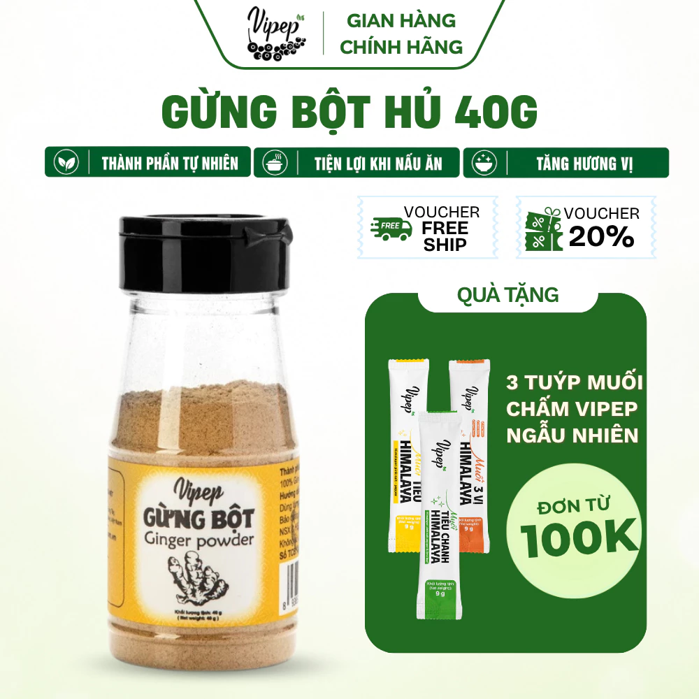 Gừng Bột Tự Nhiên Vipep Hũ Nhựa 40g - Gia vị Vipep