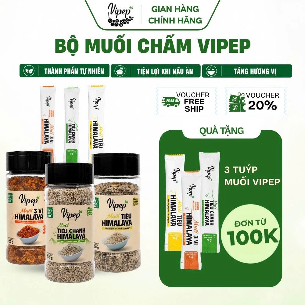 Muối Chấm Himalaya VIPEP | Muối Tiêu, Muối 3 Vị, Tiêu Chanh Chấm Hải Sản, Trái Cây, Thịt Nướng