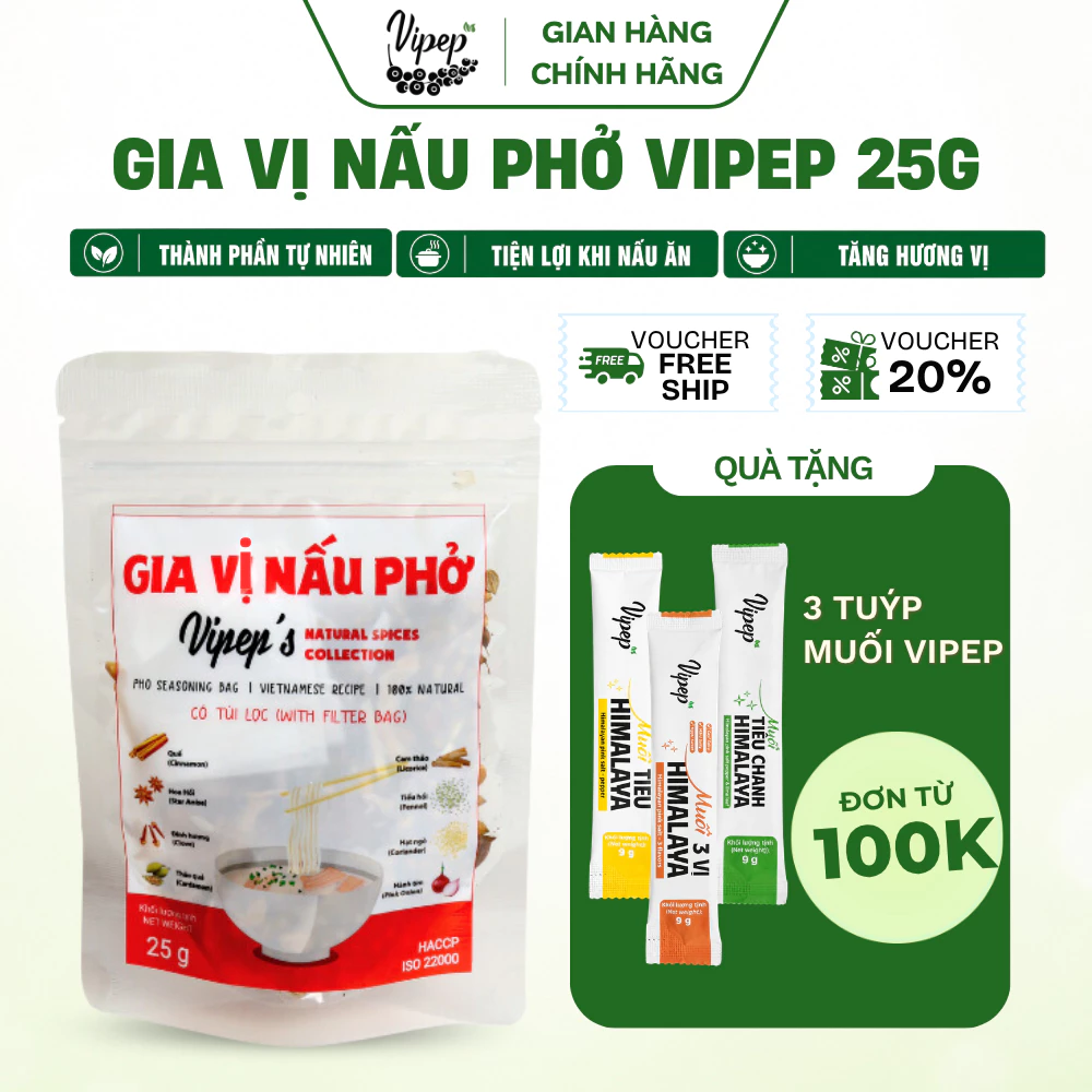 Gia Vị Nấu Phở Bò Tự Nhiên Vipep 25g - Gia vị Vipep