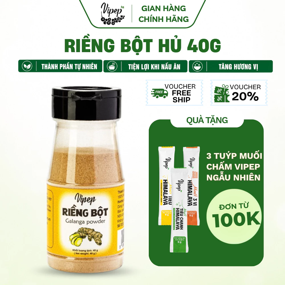 Riềng Bột Tự Nhiên Vipep Hũ Nhựa 40g - Gia vị Vipep