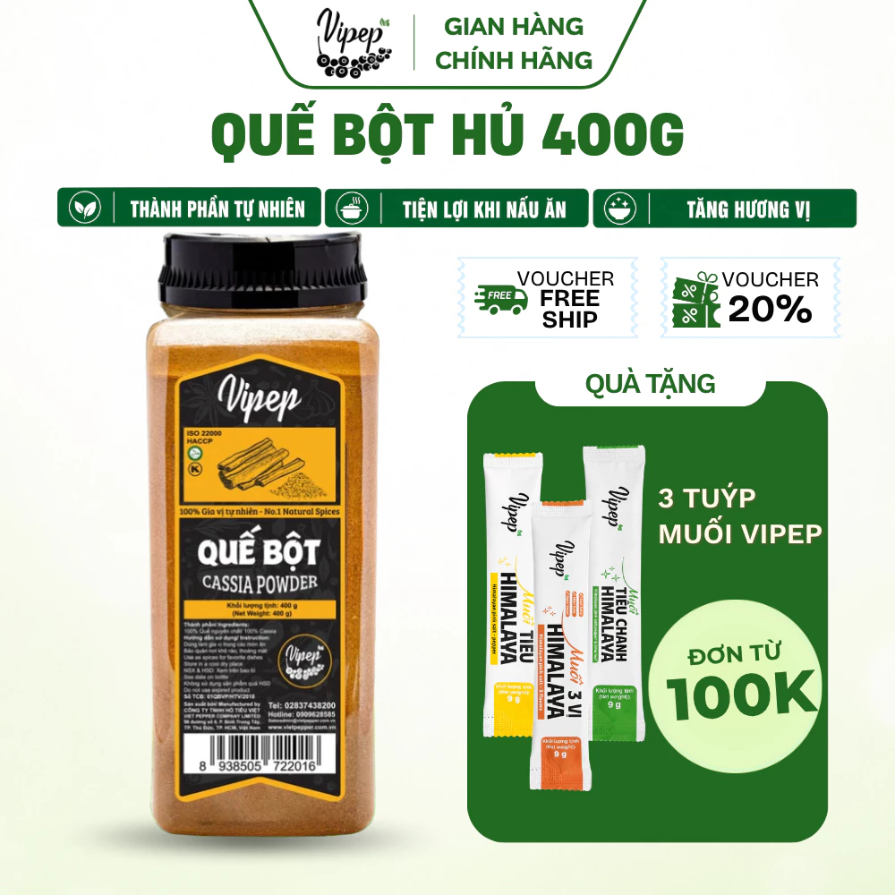 Quế Bột Tự Nhiên Vipep Hũ Nhựa 400g - Gia vị Vipep
