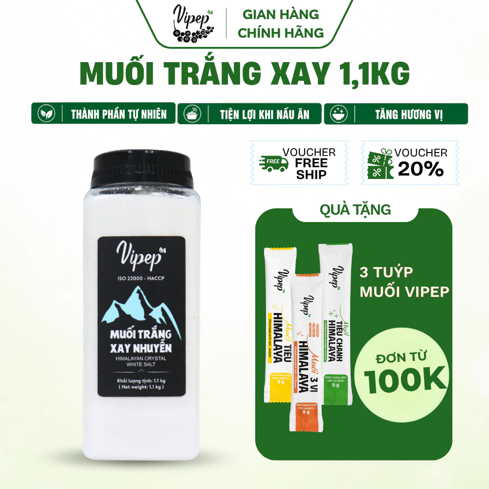 Muối Trắng Himalaya Xay Nhuyễn Vipep Hũ Nhựa 1.1kg - Gia vị Vipep