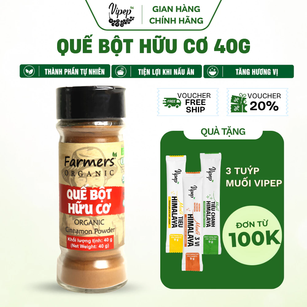 Quế bột hữu cơ Farmers'Organic 40g, gia vị tẩm ướp tốt cho sức khỏe - Gia vị Vipep