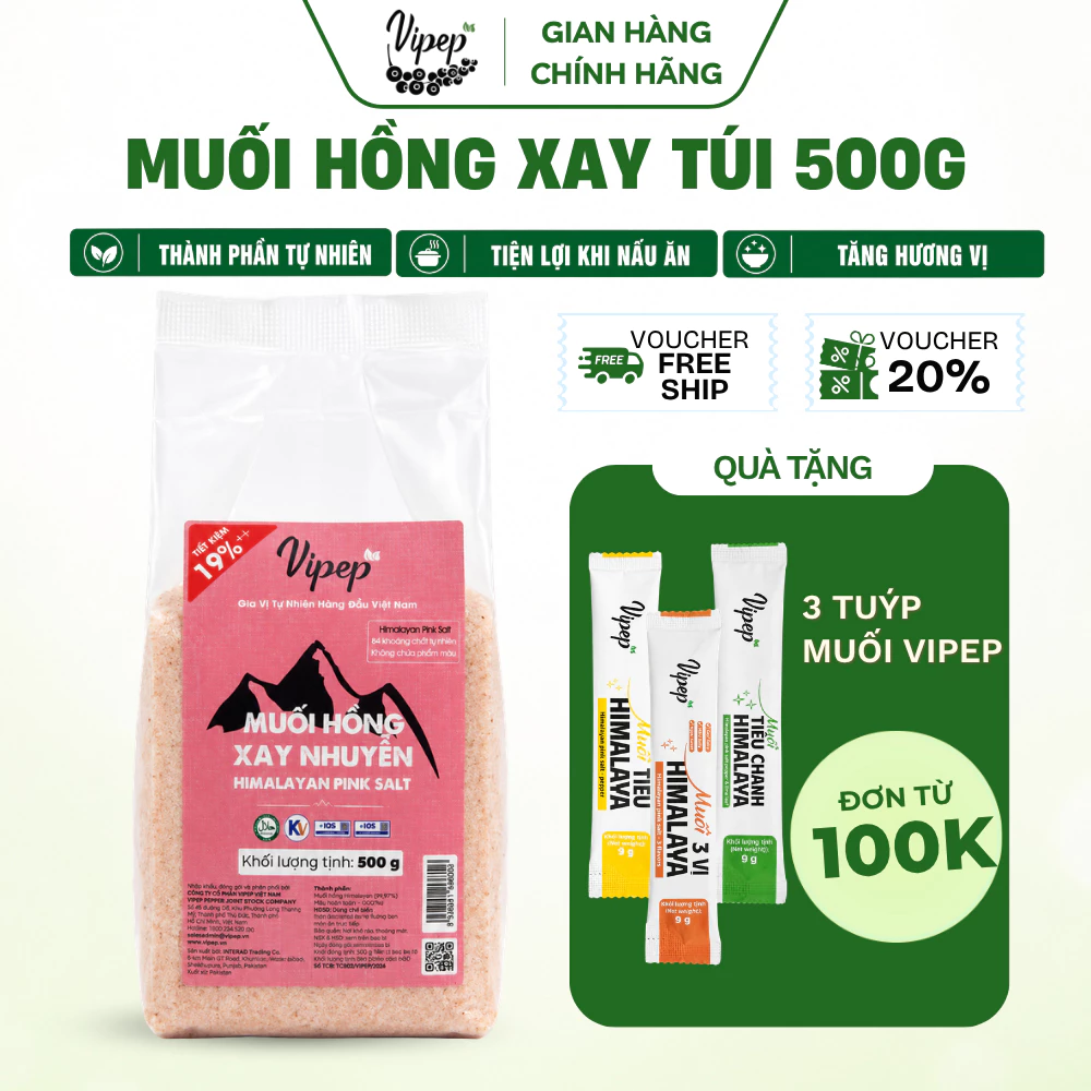 Muối Hồng Himalaya Dạng Túi Vipep Gia vị Nấu Ăn, Tắm Thảo Dược, Ngâm Chân, Xông Hơi, Tẩy tế bào chết