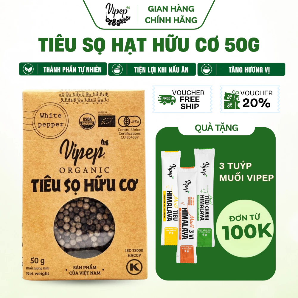 Tiêu Sọ Hạt Farmers' Organic Vipep Túi Giấy 50g - Gia vị Vipep