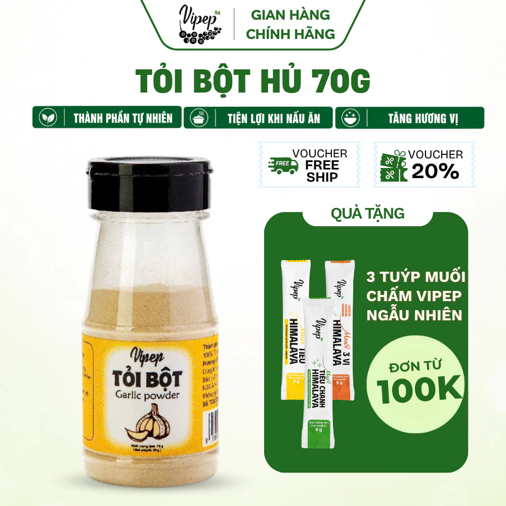 Tỏi Bột Tự Nhiên Vipep Hũ Nhựa 70g làm tăng hương vị món ăn, tốt cho sức khỏe - Gia vị Vipep