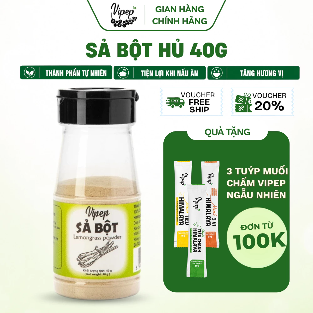 Sả Bột Tự Nhiên Vipep Hũ Nhựa 40g gia vị nấu ăn, tăng hương vị món ăn - Gia vị Vipep