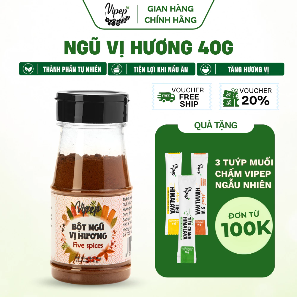 Ngũ Vị Hương Bột Tự Nhiên Vipep Hũ Nhựa 40g - Gia vị Vipep