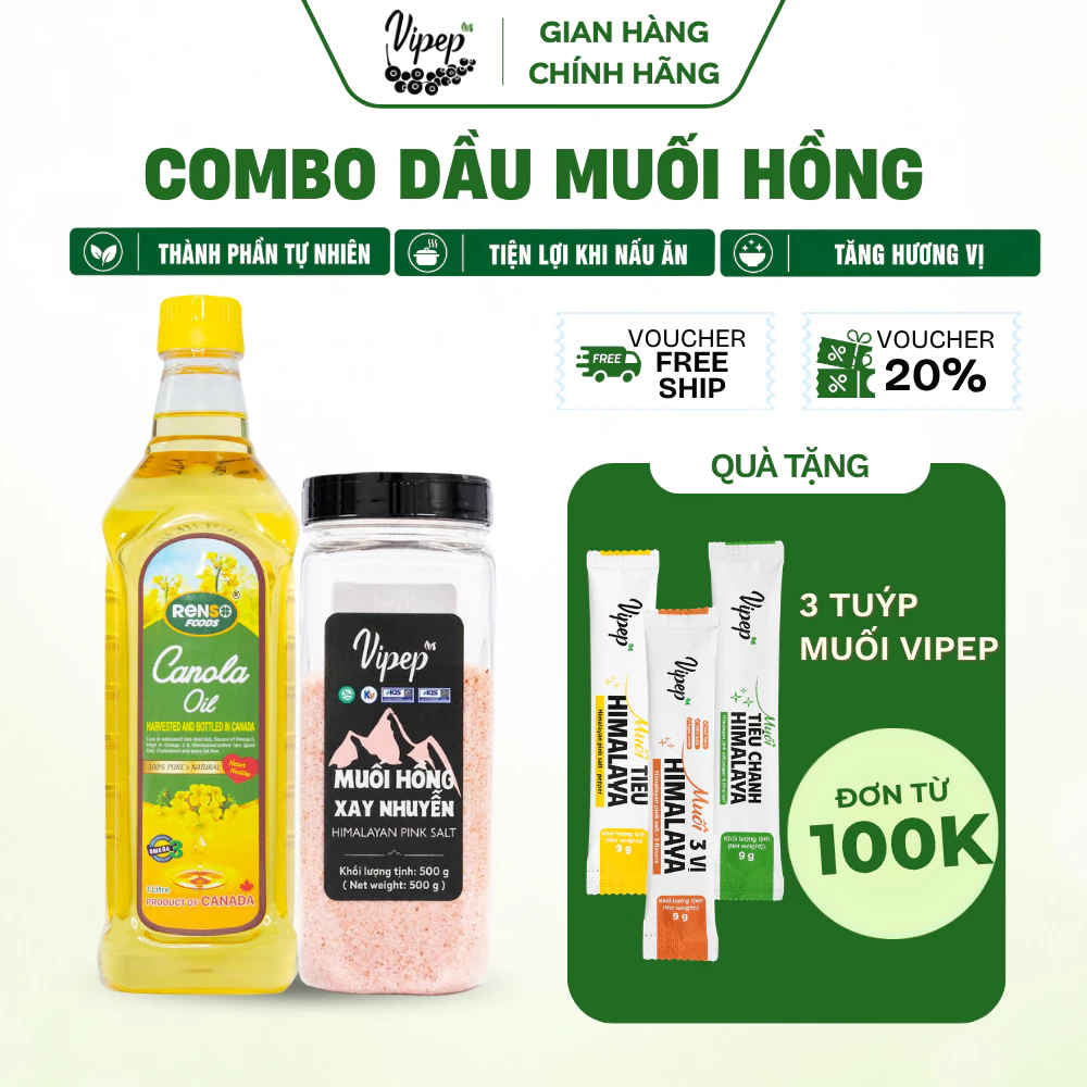 Muối Hồng Himalaya Vipep Xay Nhuyễn muối organic dùng nấu ăn, pha thức uống Hũ 500g - Gia vị Vipep