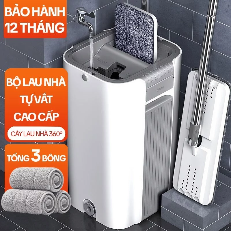 Cây Lau Nhà Tự Vắt KITIMOP C6 PLUS-PRO, Thùng Lau Nhà Tự Vắt Thông Minh, Chổi Lau Nhà Xoay 360 Độ